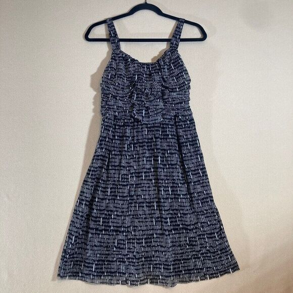 The Limited Dress Sz Med Black Print Babydoll Tank Ruffle Sweetheart Front - Picture 1 of 11